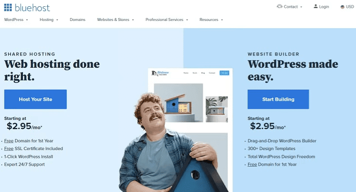 bluehost hosting features homepage